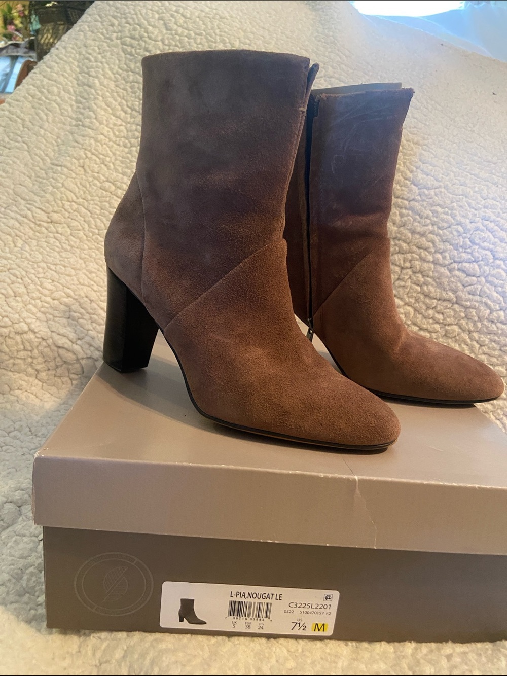 Franco Sarto Chestnut Suede Block-Heel Ankle Boots